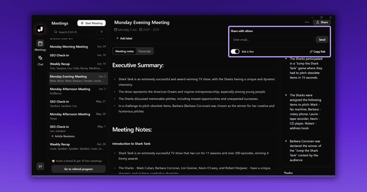 sharing option screenshot of Jamie