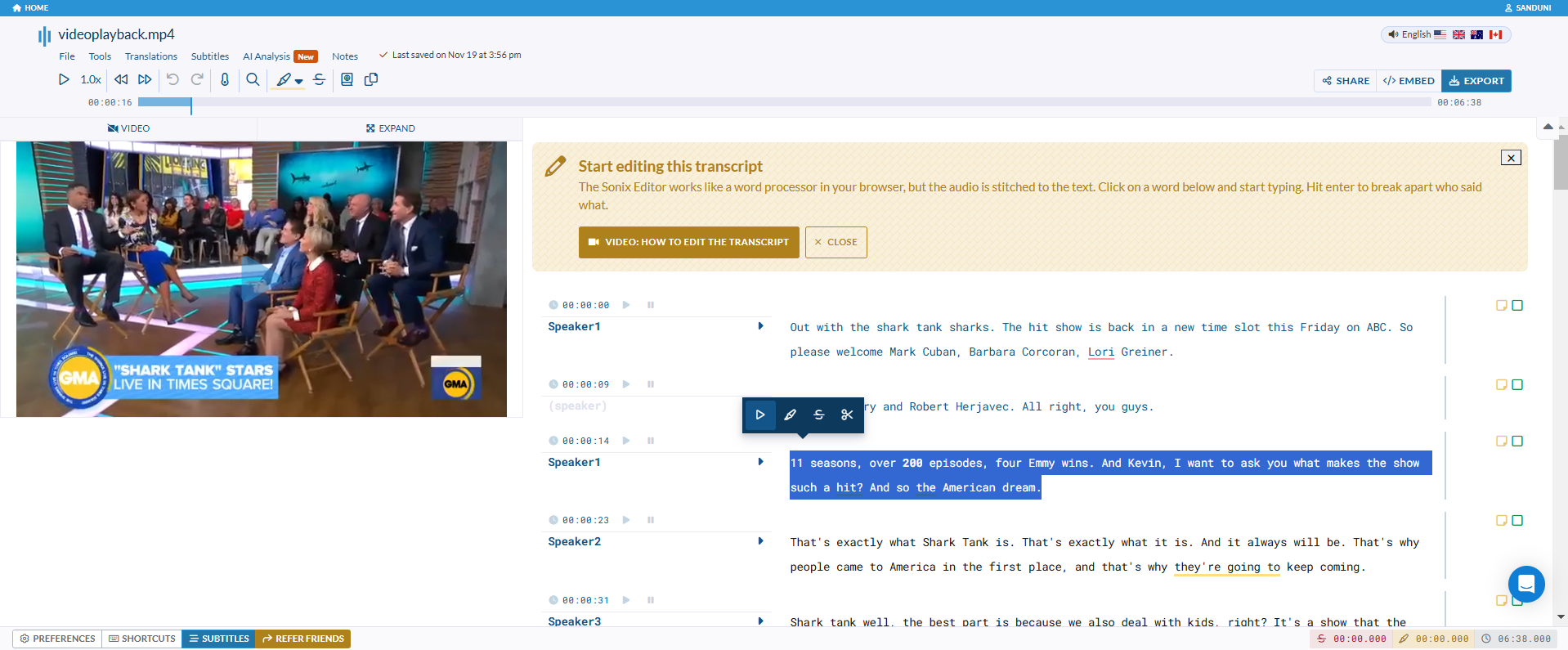 sonix ai audio text synchronization