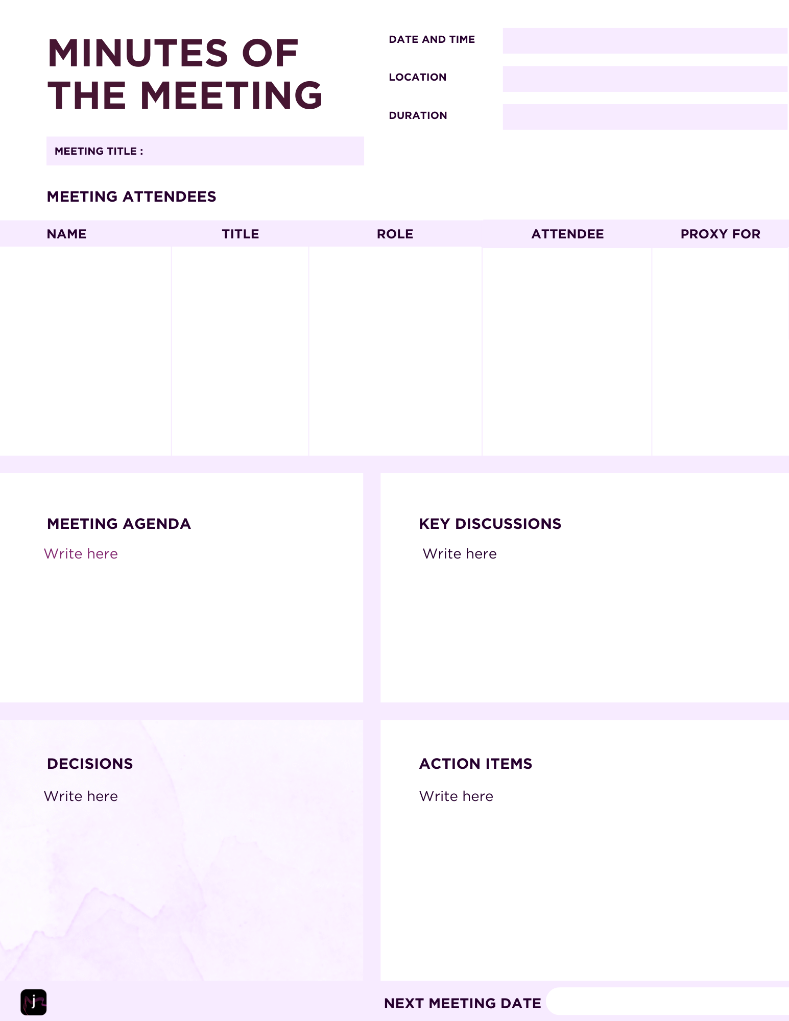standard meeting minutes template by jamie