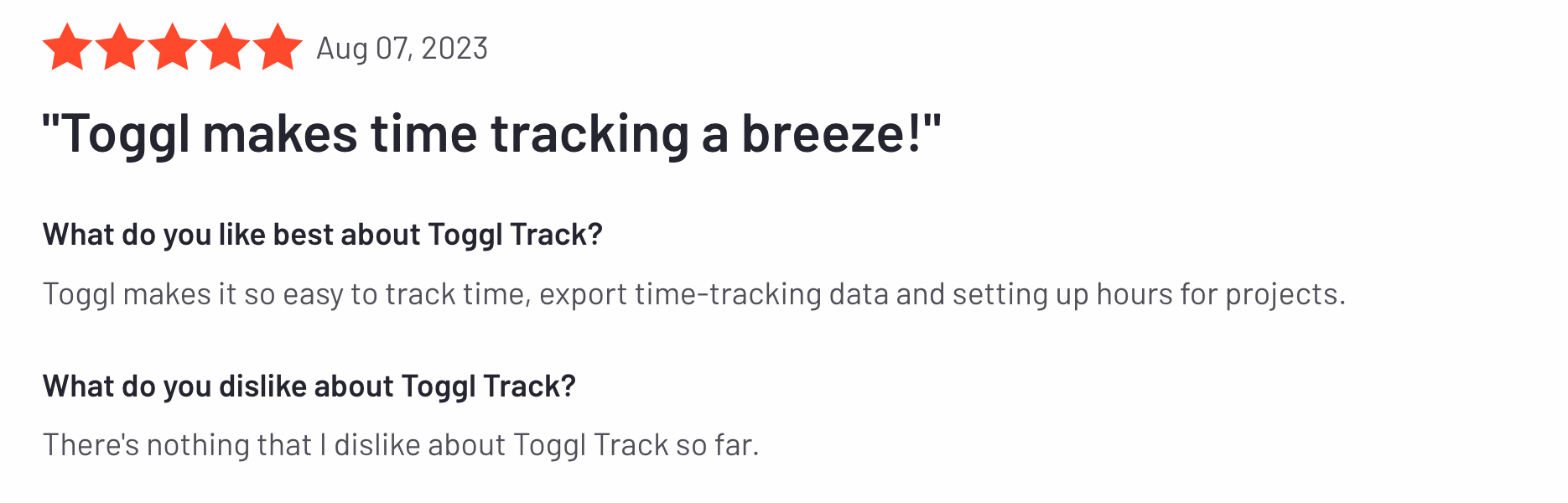 toggl track user review, app lets user track time