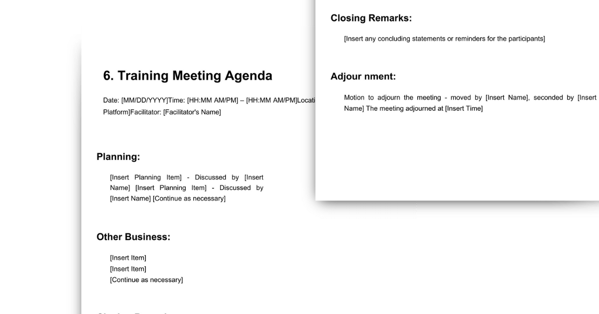 training meeting agenda template overview