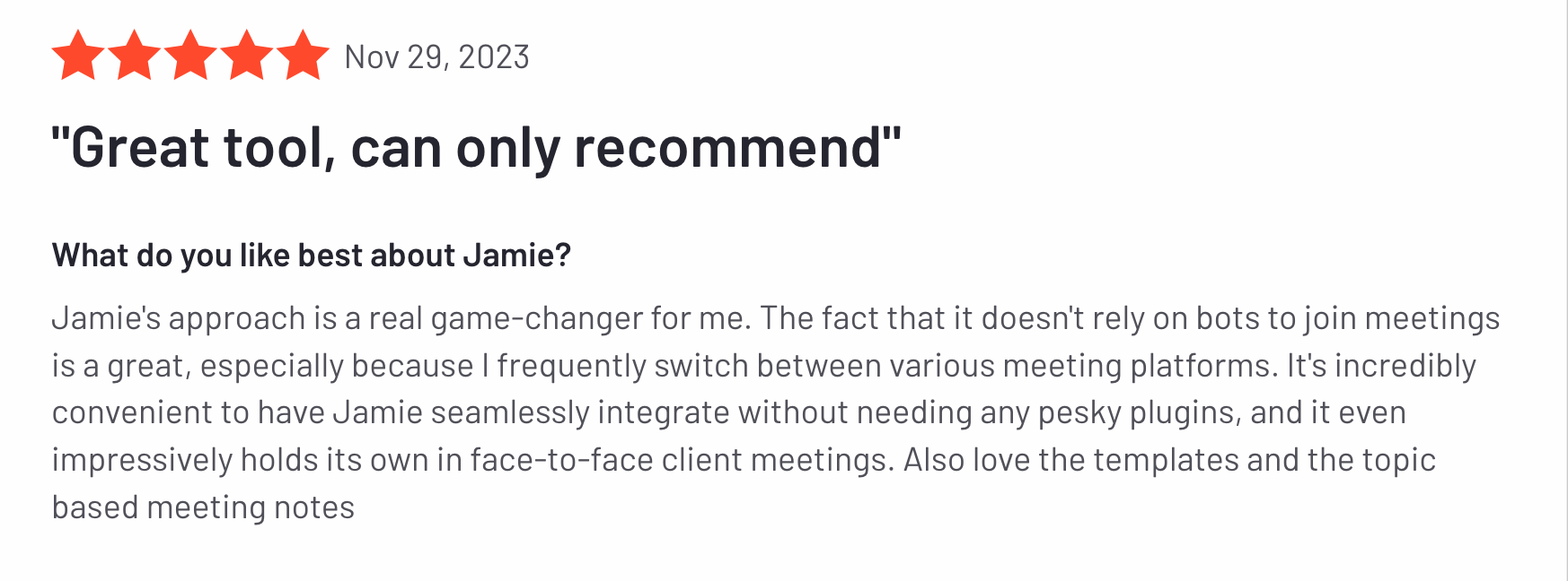 user review of jamie, AI note taker and meeting summaries generator