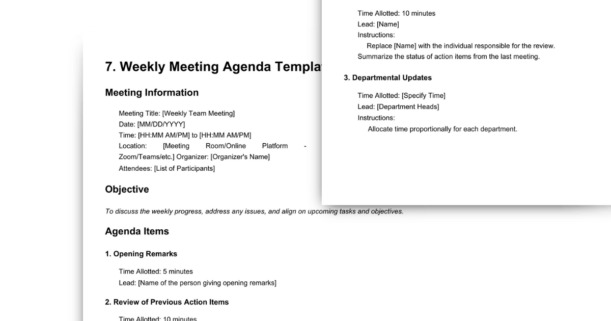 weekly meeting agenda template overview