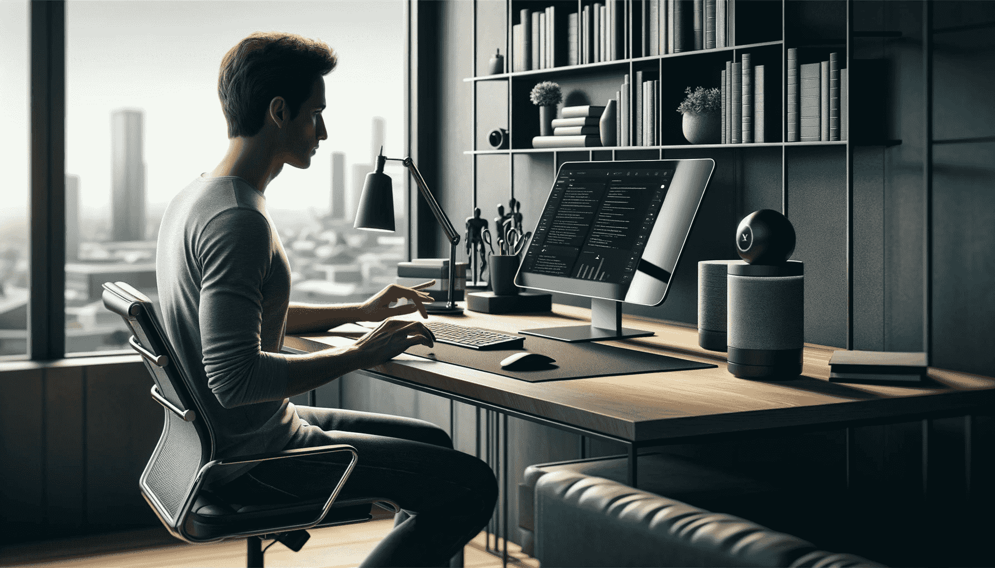worker trying ai tools on desk